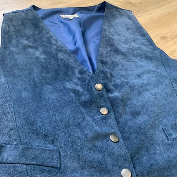 𝅺A.D.A Vintage Blue Leather Snap Button Up Unisex Dress Vest. - Picture 16 of 16